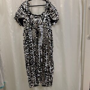 Eloquii Silver Sequin Midi Dress
